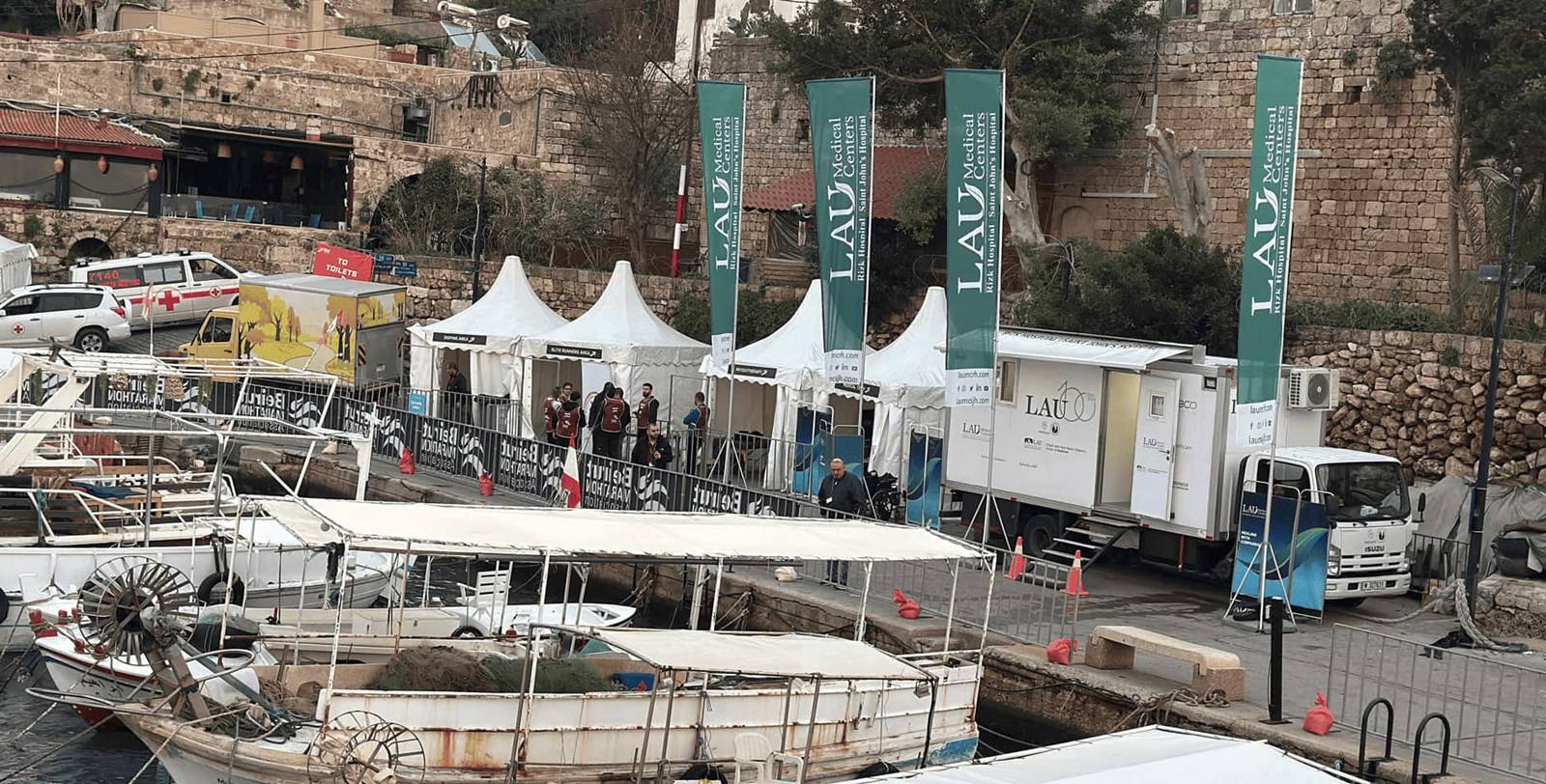 The LAU Mobile Clinic made a stop in Jbeil during the rolling half marathon, offering free medical consultations, screenings, and essential health services to the local community.